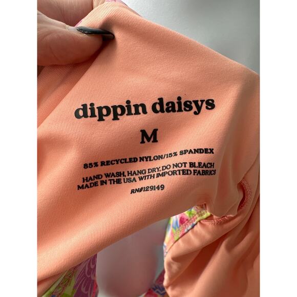 Dippin Daisys Swim Top Womens Medium Pink Floral One Shoulder Cottage Boho - Picture 2 of 3